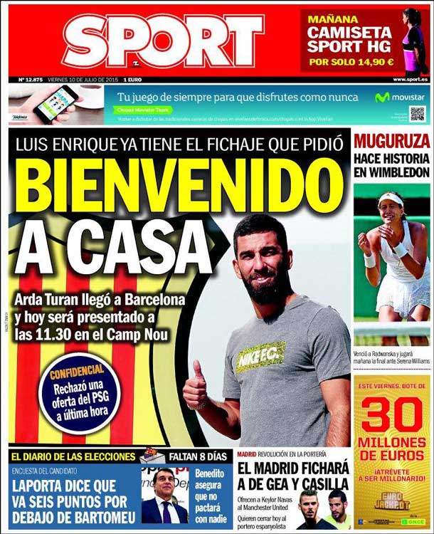 Portada Sport: Bienvenido a casa - FC Barcelona Noticias