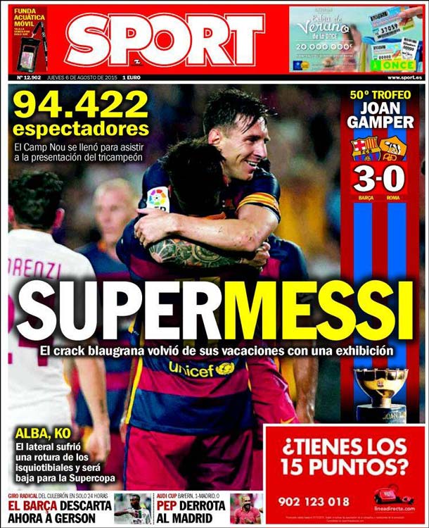 Portada Sport: SUPERMESSI - FC Barcelona Noticias