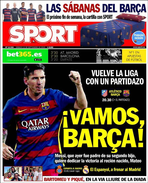 Portada Sport: ¡Vamos, Barça! - FC Barcelona Noticias