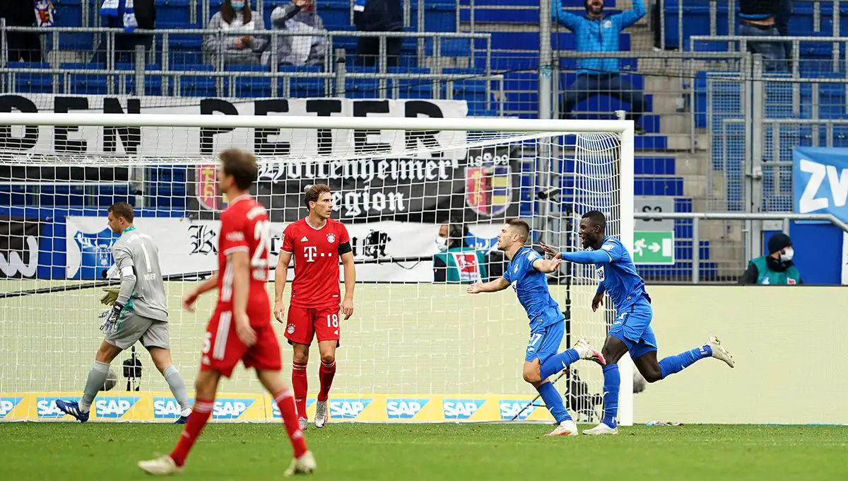 The Hoffenheim, celebrating a goal against the Bayern Munich