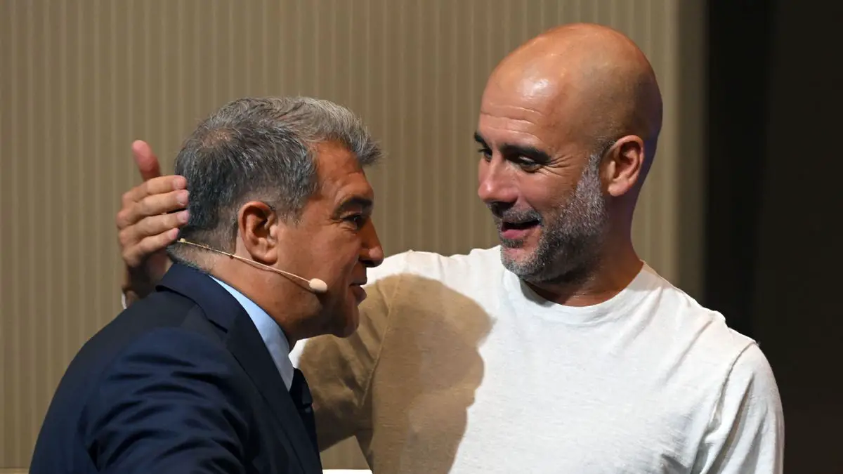 Joan Laporta y Pep Guardiola en un acto 