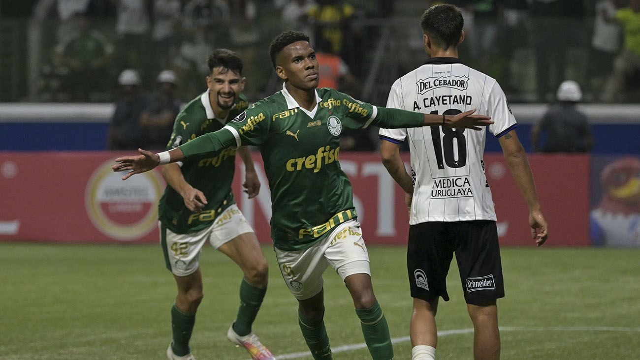 Estevao Willian celebrating a goal with Palmeiras