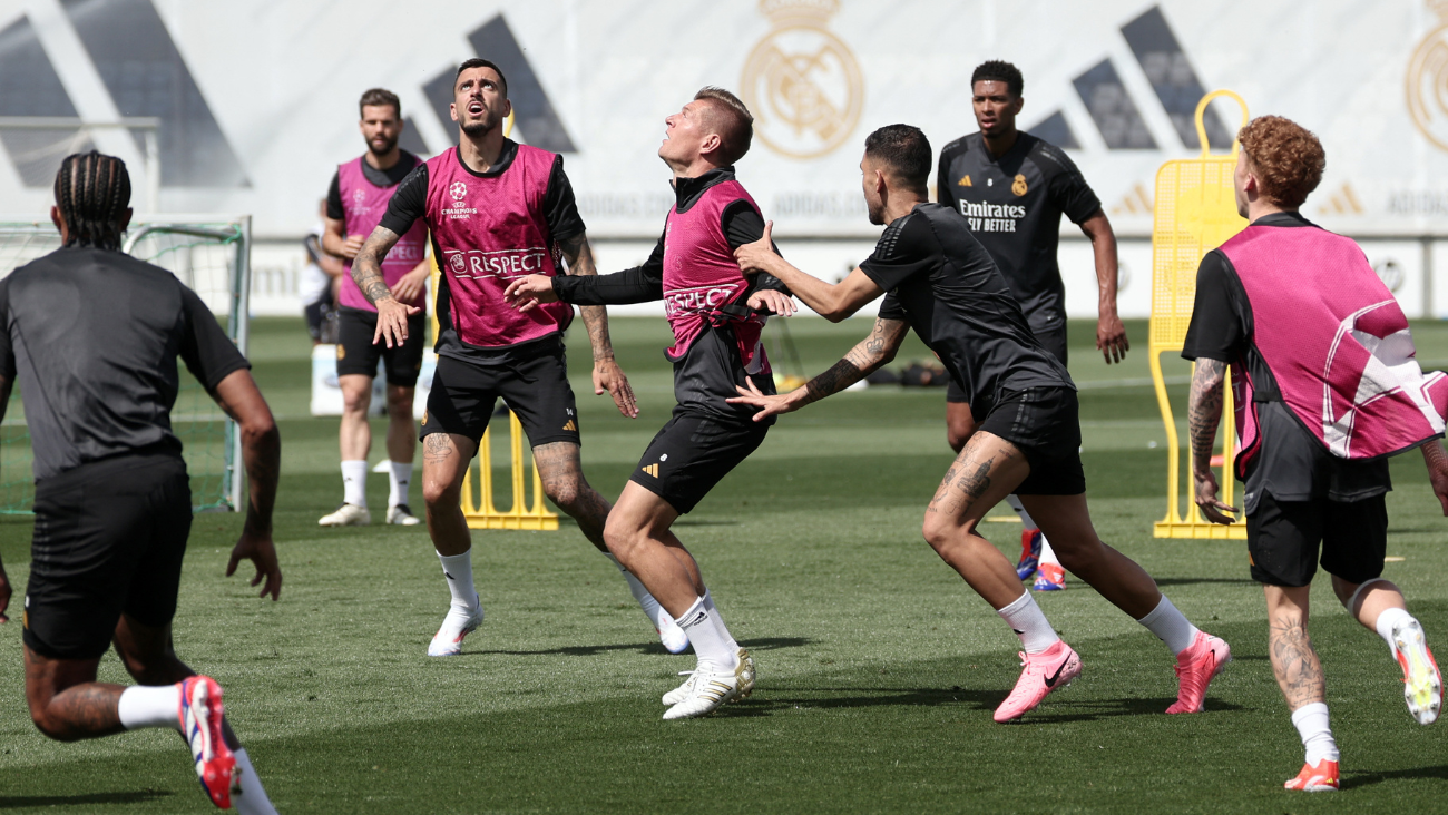 Jugadores del Real Madrid en un entrenamiento previo a la final de la UEFA Champions League ante el Borussia Dortmund