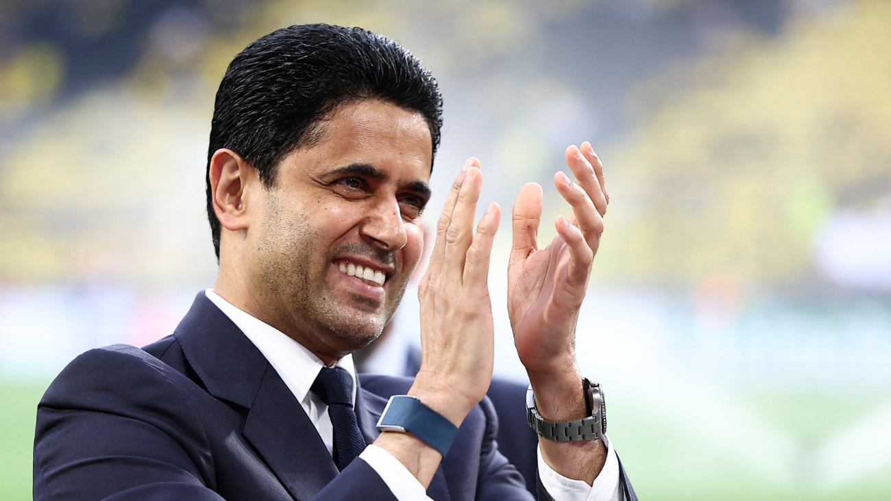 Nasser Al Khelaifi en la previa del duelo de ida de semifinales de la UEFA Champions League entre el PSG y el Borussia Dortmund