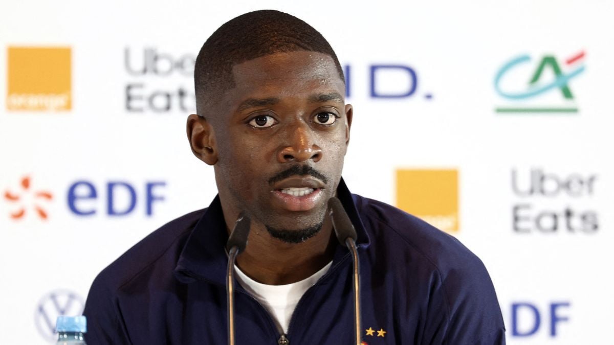 Ousmane Dembélé en rueda de prensa con Francia