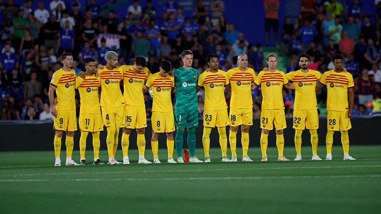 Los jugadores del Barça antes de un partido