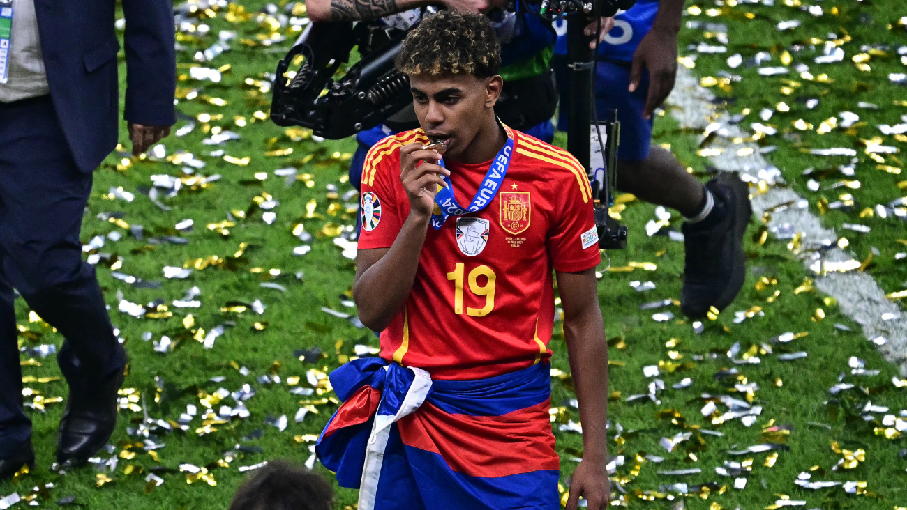 Lamine Yamal en la celebración de la consecución de la Eurocopa 2024 por parte de la selección de España