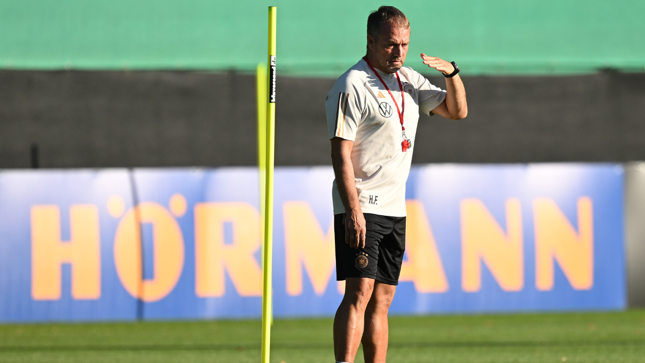 Hansi Flick en un entrenamiento de la selección de Alemania