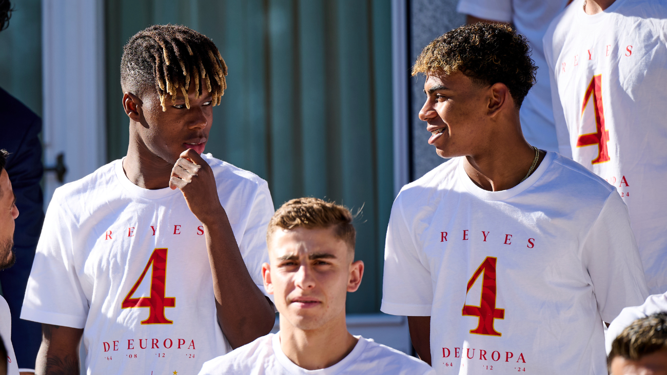 Lamine Yamal y Nico Williams en la celebración de la consecución de la Eurocopa 2024 por parte de España