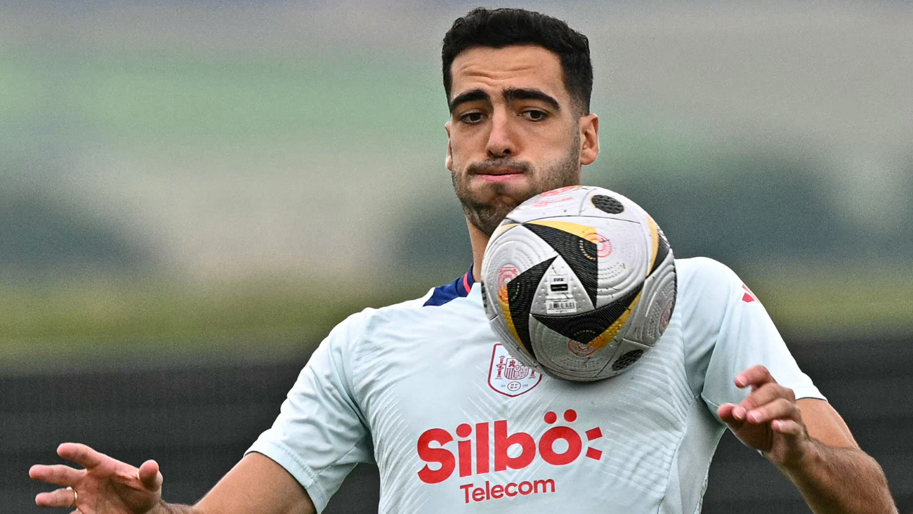 Mikel Merino en un entrenamiento de la selección de España en la Eurocopa 2024