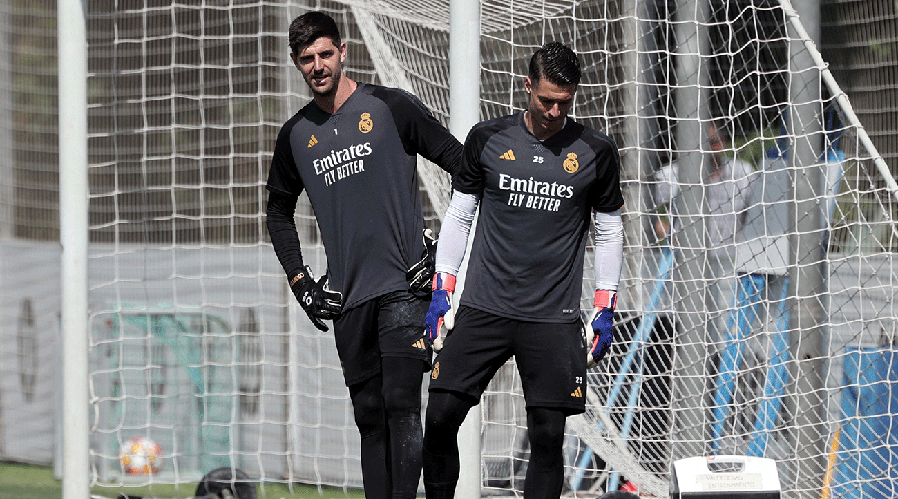 Thibaut Courtois y Andriy Lunin en un entrenamiento