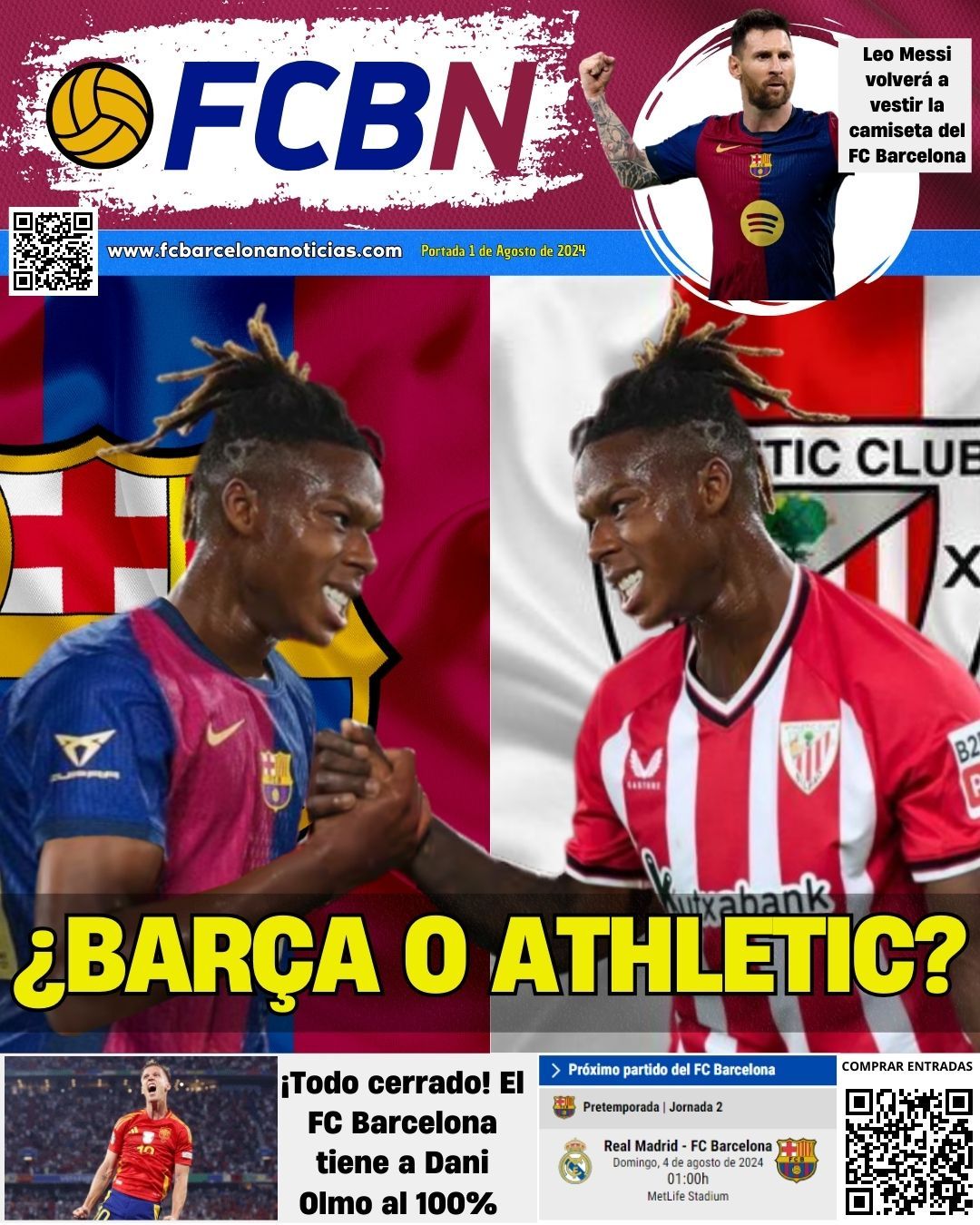 Portada FCBN 01/08/2024: Nico Williams... ¿Barça o Athletic?