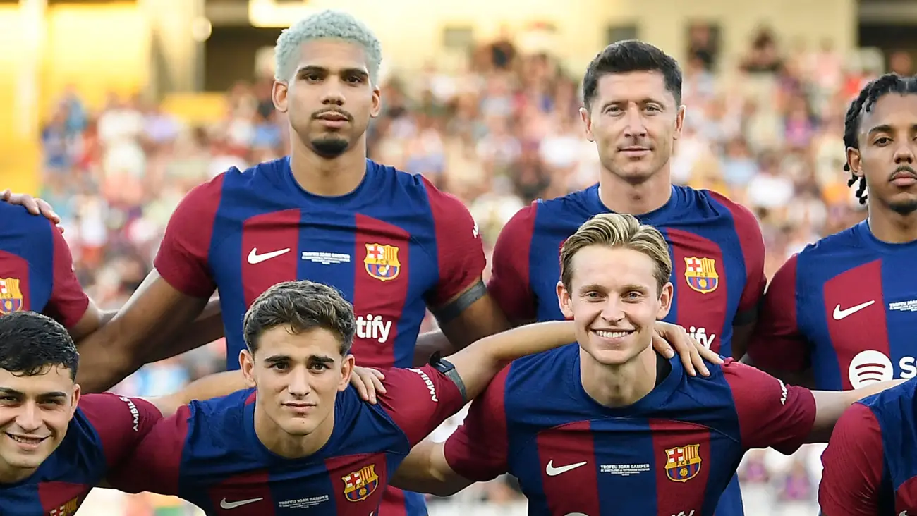 Jugadores del FC Barcelona en el duelo ante el Tottenham en el Trofeo Joan Gamper 2023-24