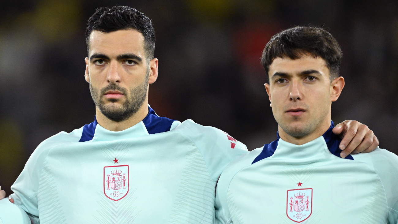 Mikel Merino y Martín Zubimendi en un duelo amistoso entre España y Colombia previo a la Eurocopa 2024