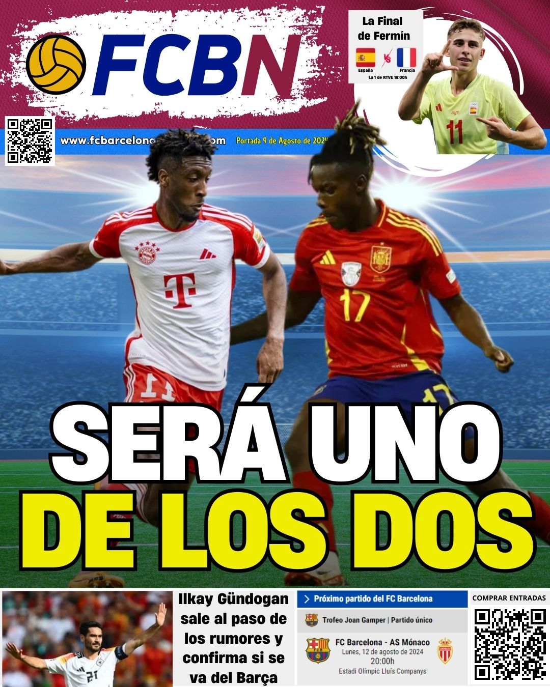 Portada FCBN 09/08/2024: Será uno de los dos (Nico Williams/Coman)