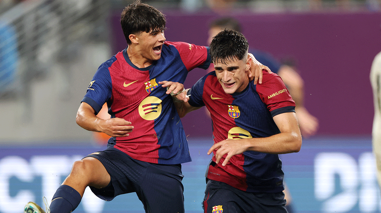 Jugadores del FC Barcelona celebrando una jugada durante la gira americana