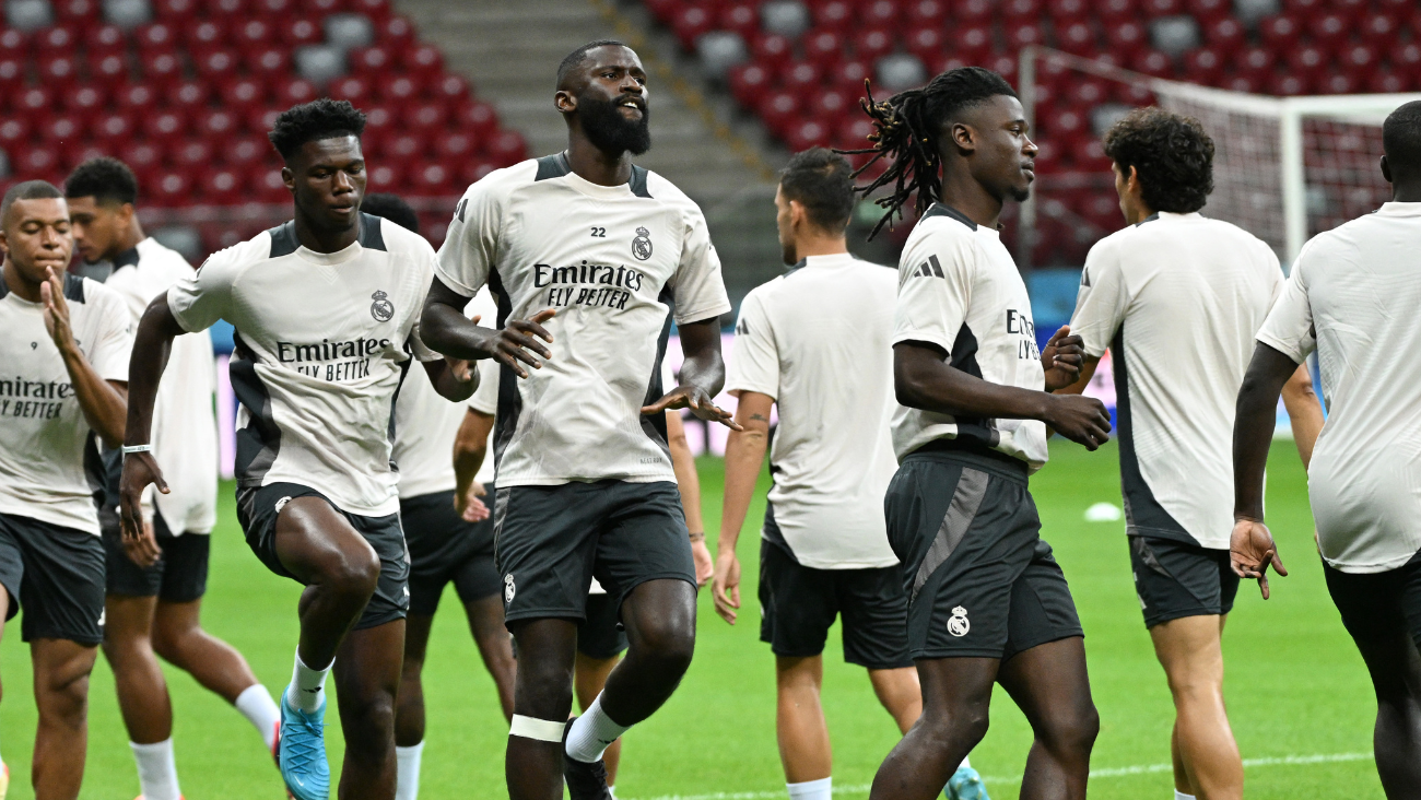 Jugadores del Real Madrid en un entrenamiento previo a la disputa de la Supercopa de Europa 2024 25 ante la Atalanta