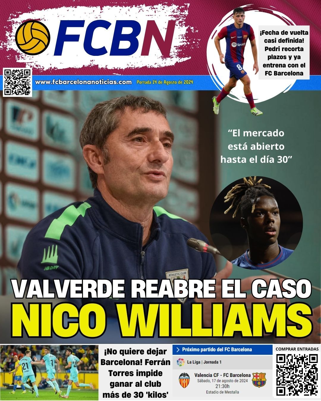 portada fcbn 14 8 2024 valverde no descarta salida nico williams