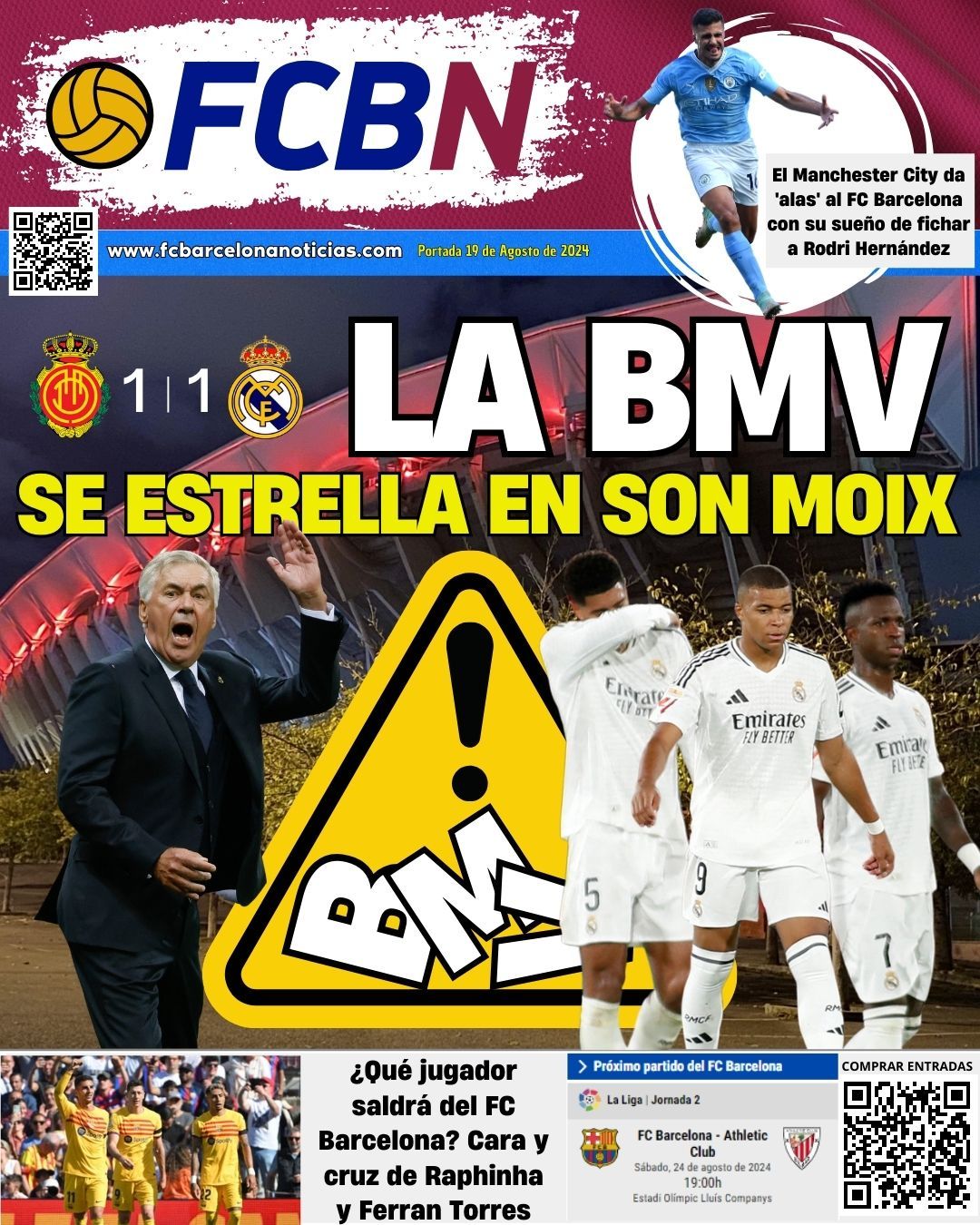 portada fcbn 19 agosto 2024 real madrid mbappe empata en mallorca