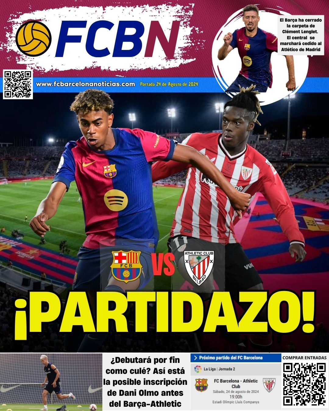 portada fcbn 24 agosto 2024 partidazo barcelona athletic nico williams