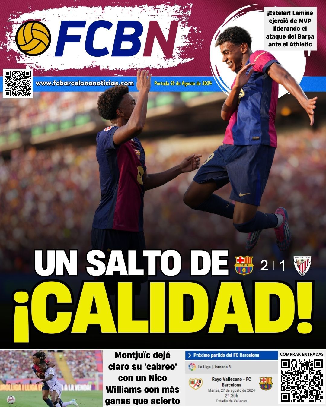 Portada FCBN 25/08/2024: ¡SALTO DE CALIDAD! BARÇA 2-1 ATHLETIC