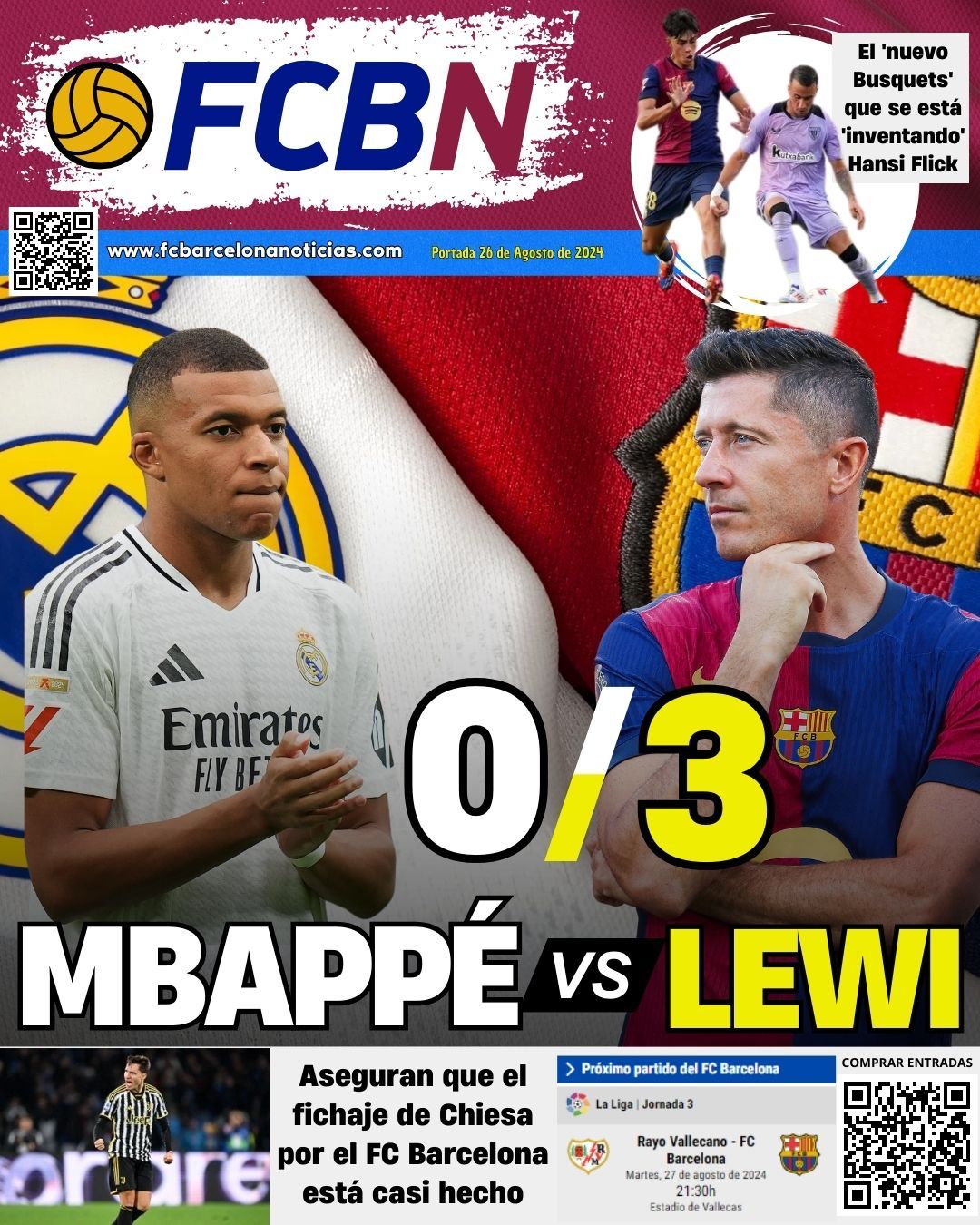 portada fcbn 26 agosto 2024 lewandowski 3 mbappe 0