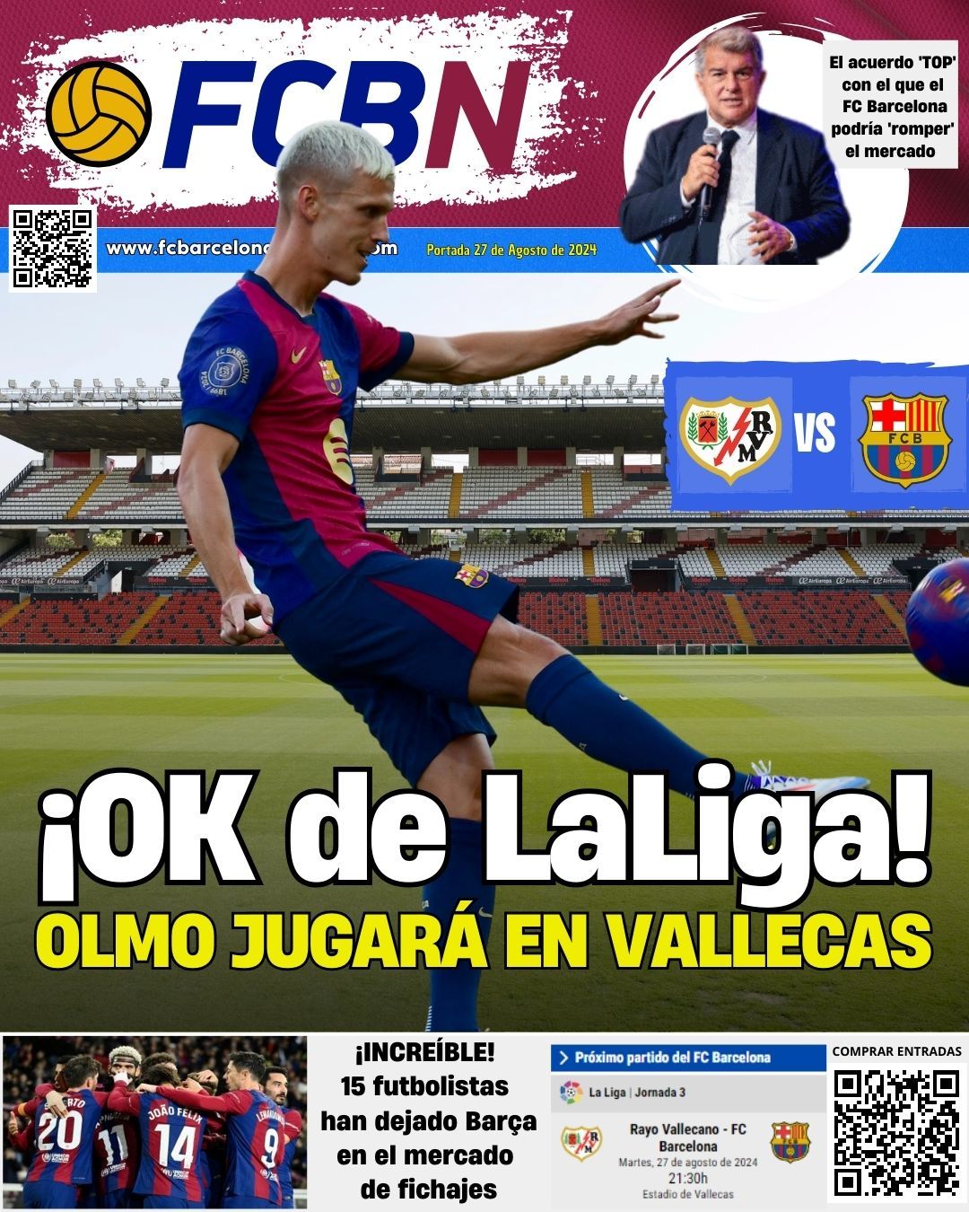 Portada FCBN 27/08/2024: ¡OK de LaLiga! Dani Olmo jugará en Vallecas