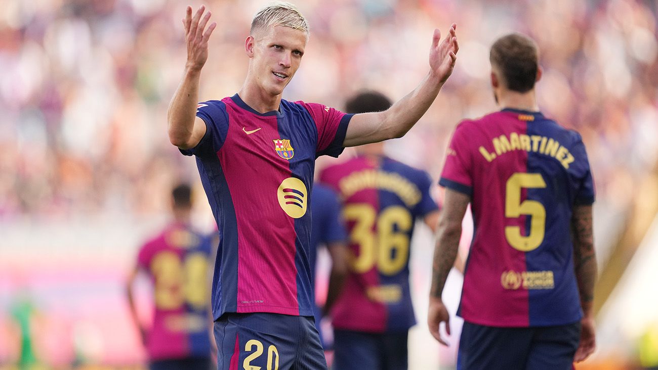 Dani Olmo festejando su gol ante el Valladolid