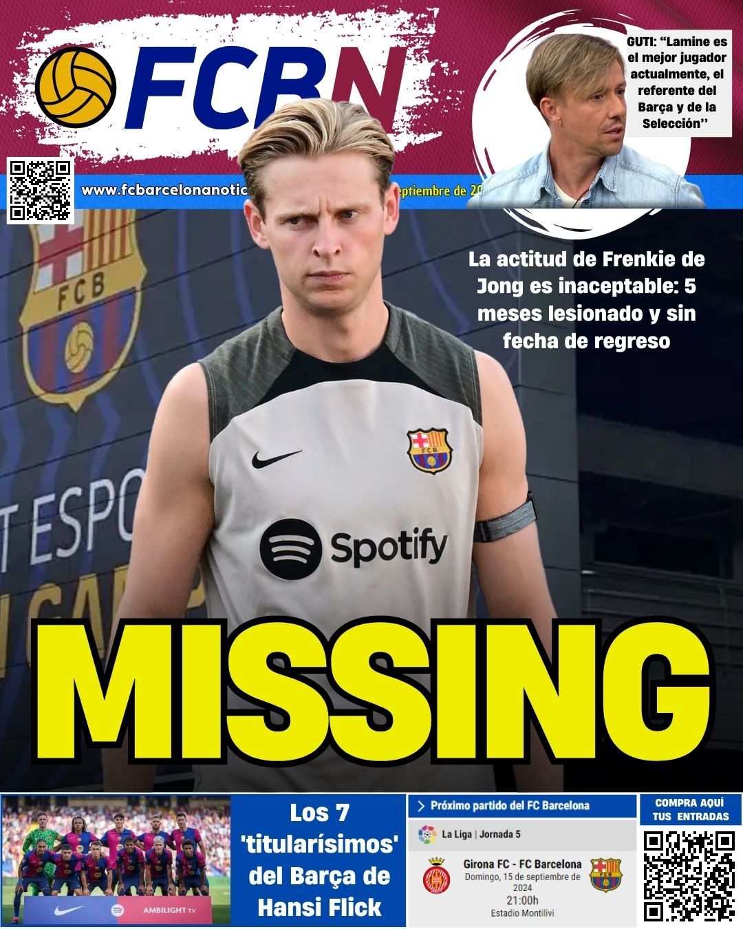 Portada FCBN 10 septiembre 2024 De Jong Missing