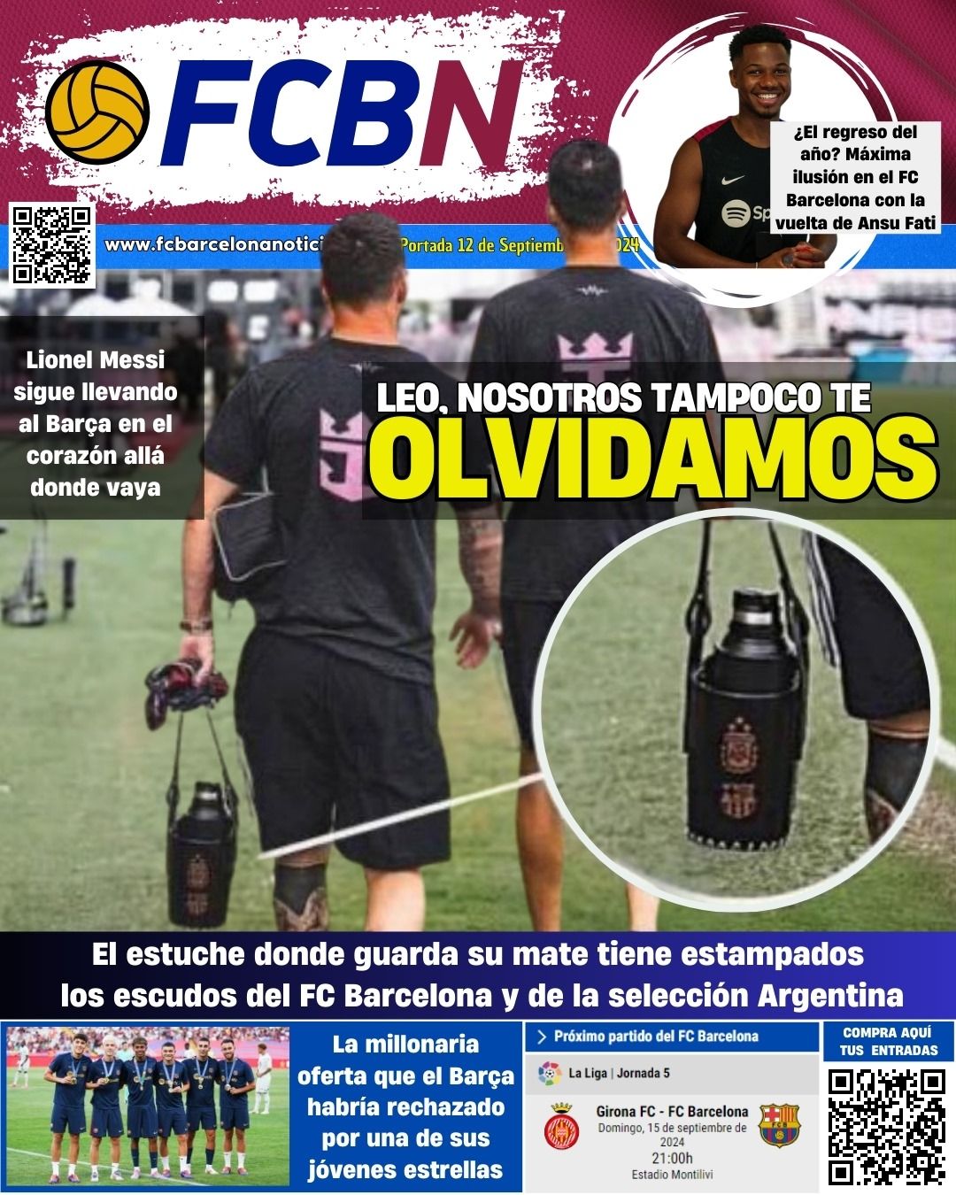 Portada de FCBN del jueves 12 de septiembre de 2024: LEO, NOSOTROS TAMPOCO TE OLVIDAMOS