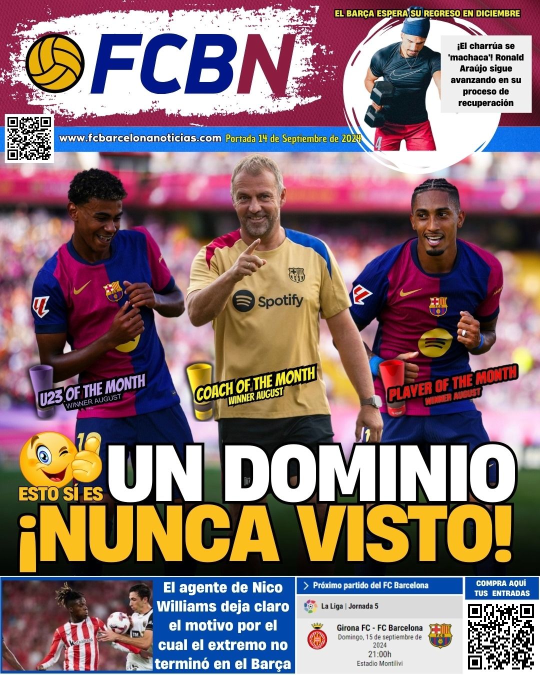 Portada FCBN 14 septiembre 2024 Raphinha Lamine Yamal Hansi Flick