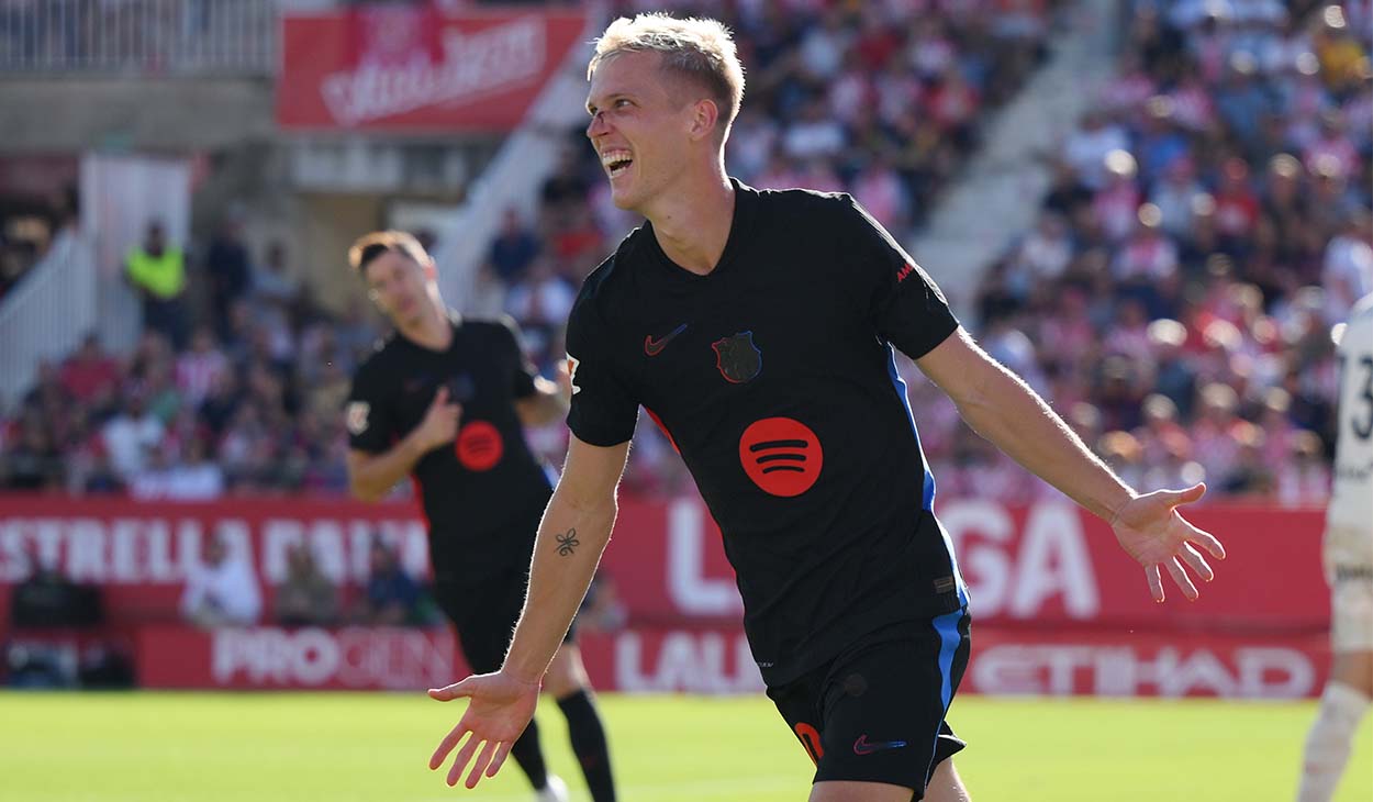 Dani Olmo festejando su gol ante el Girona (1-4)