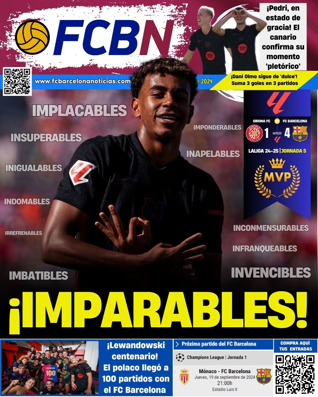 Portada FCBN lunes 16 septiembre 2024 Imparables Girona 1 4 Barca