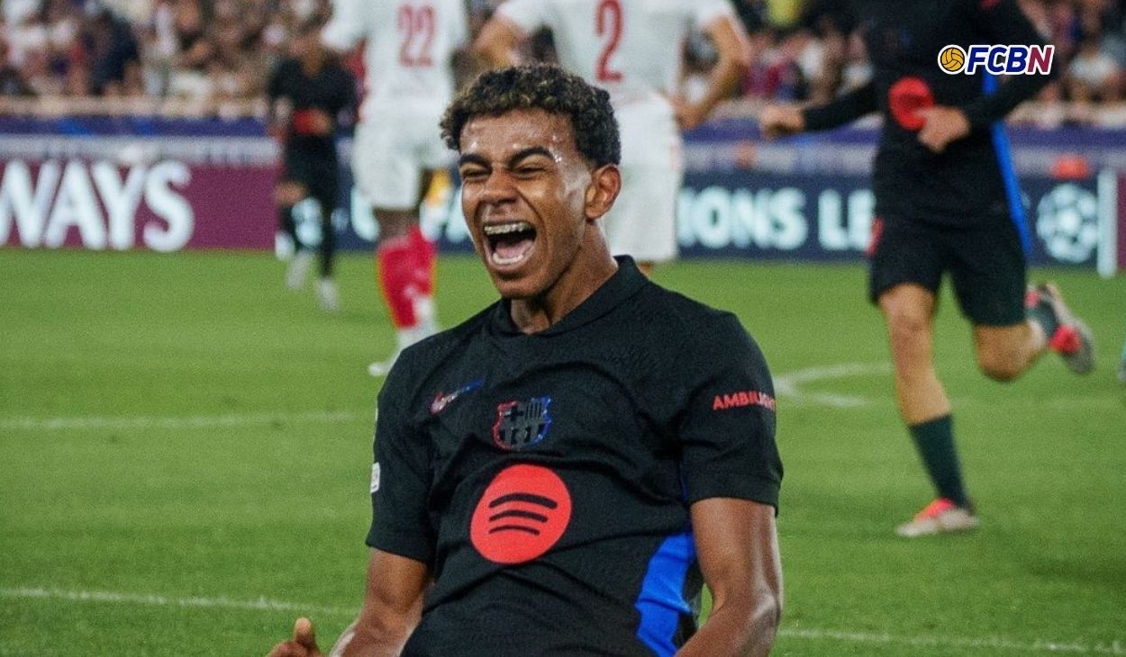 Lamine Yamal festejando su gol ante el Mónaco