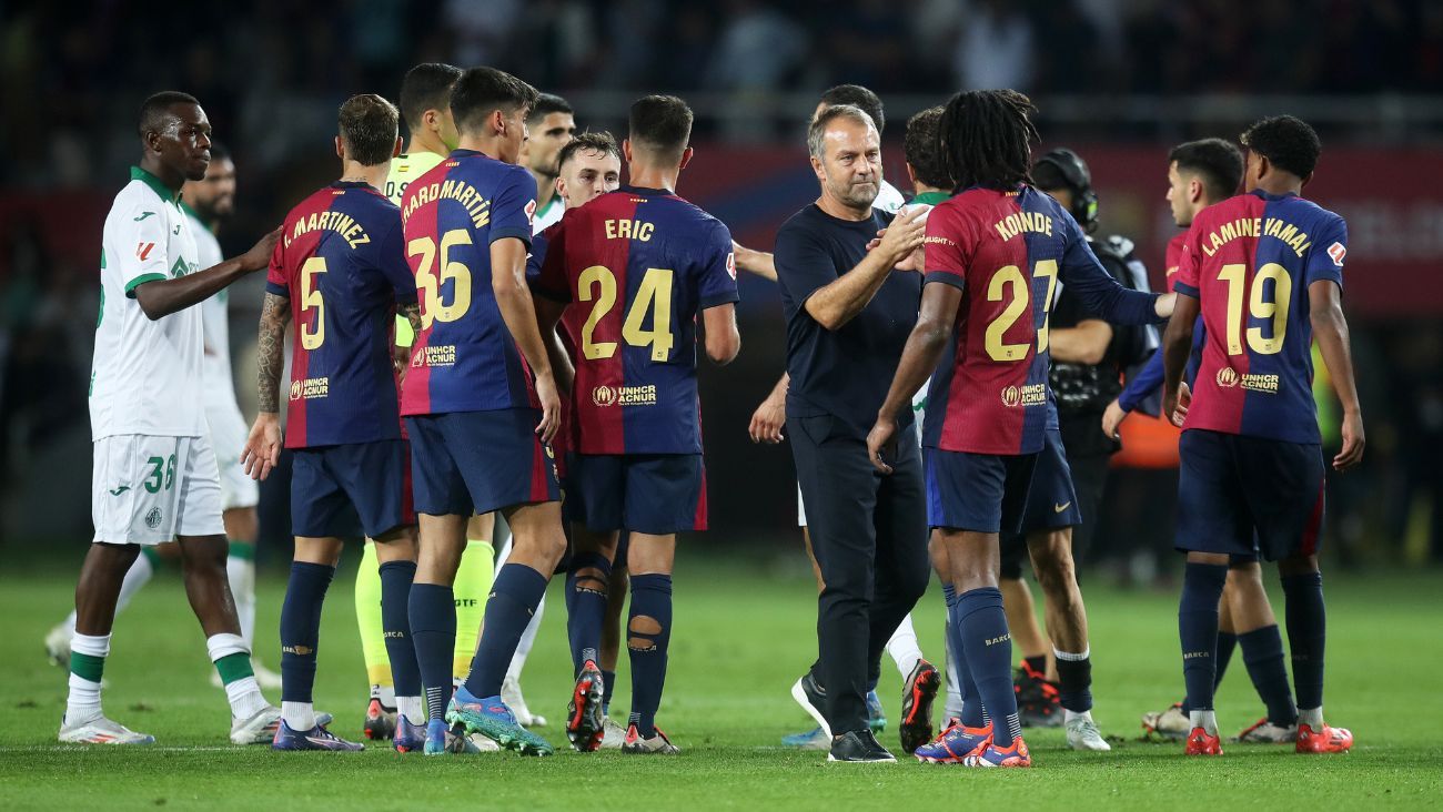 Jugadores del FC Barcelona en el duelo ante el Getafe CF en la jornada siete de LaLiga EA Sports 2024 25