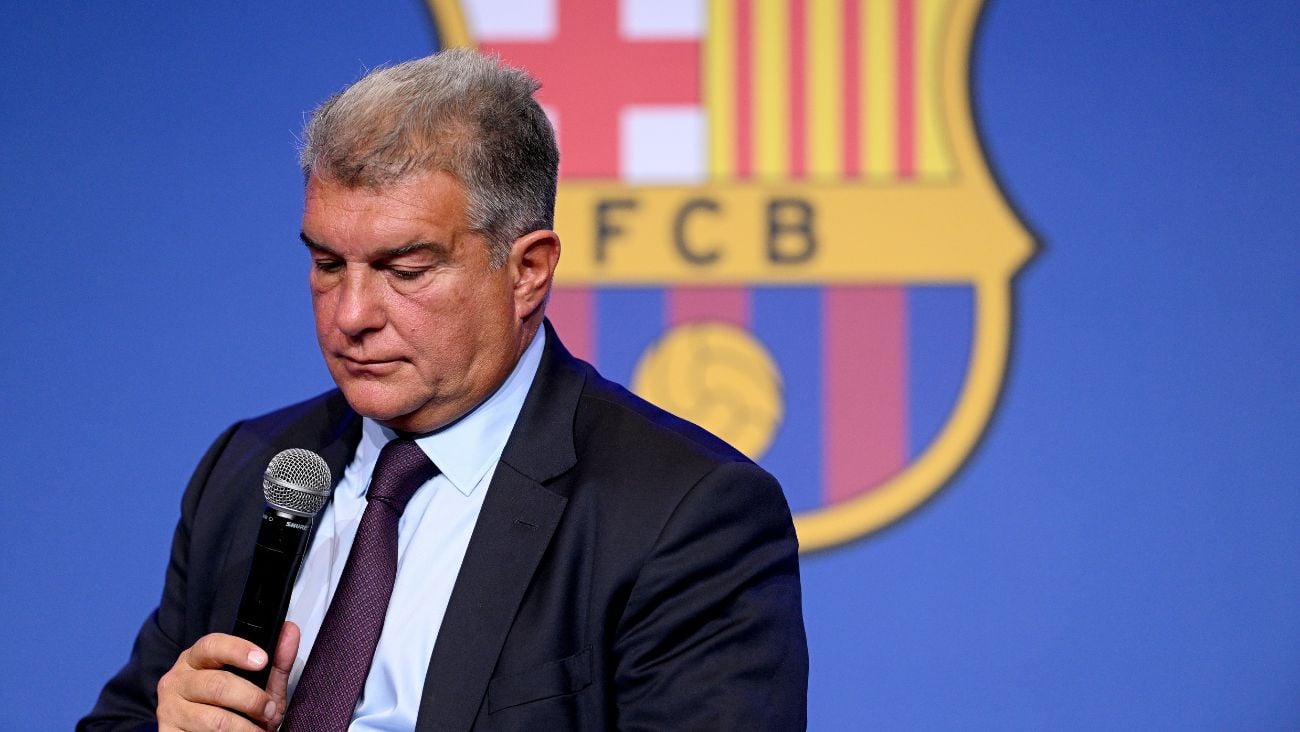 Joan Laporta, presidente del FC Barcelona en una conferencia de prensa