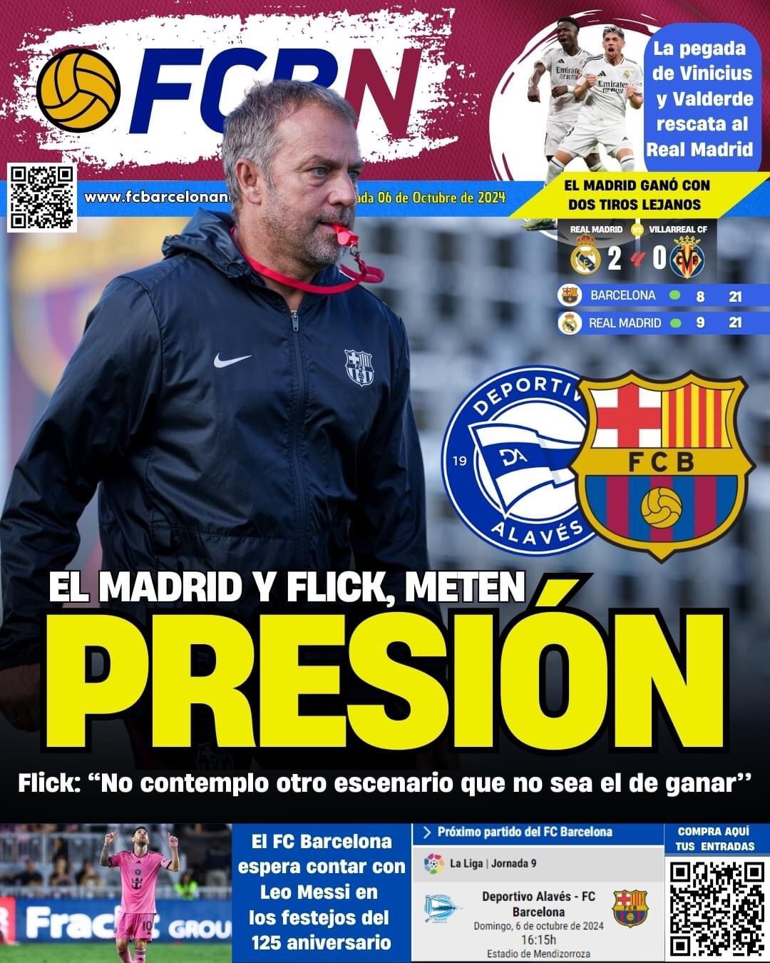 Portada de FCBN 06/10/2024: EL MADRID Y FLICK METEN PRESIÓN