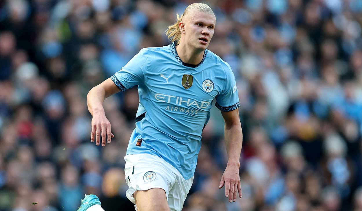 Erling Haaland en un partido con el Manchester City