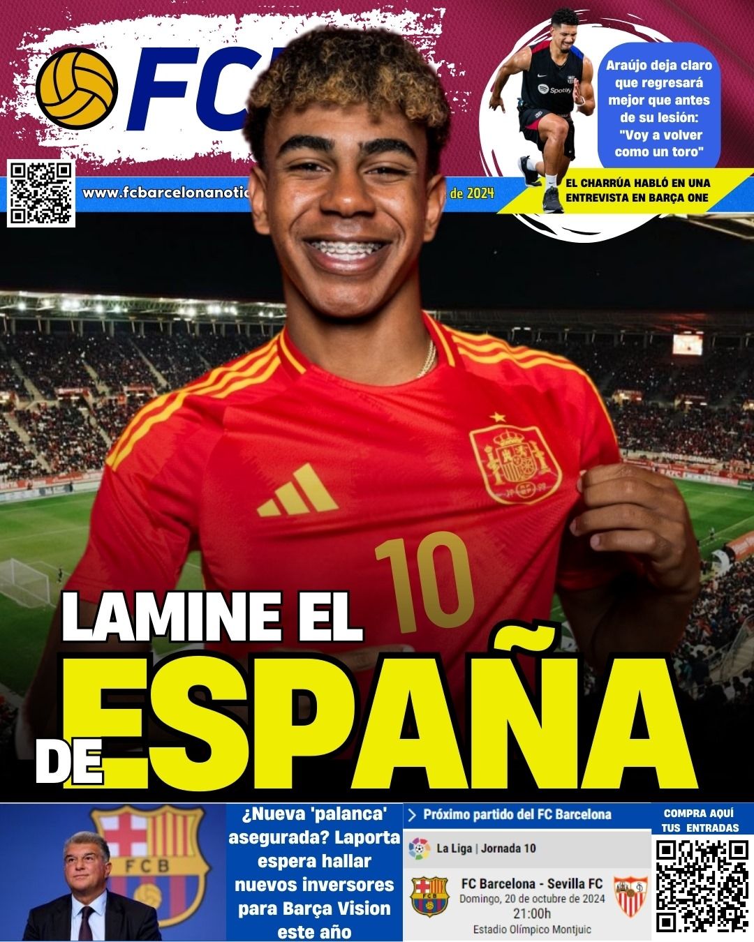 Portada FCBN sábado 12 octubre 2024 Lamine Yamal el 10 de Espana