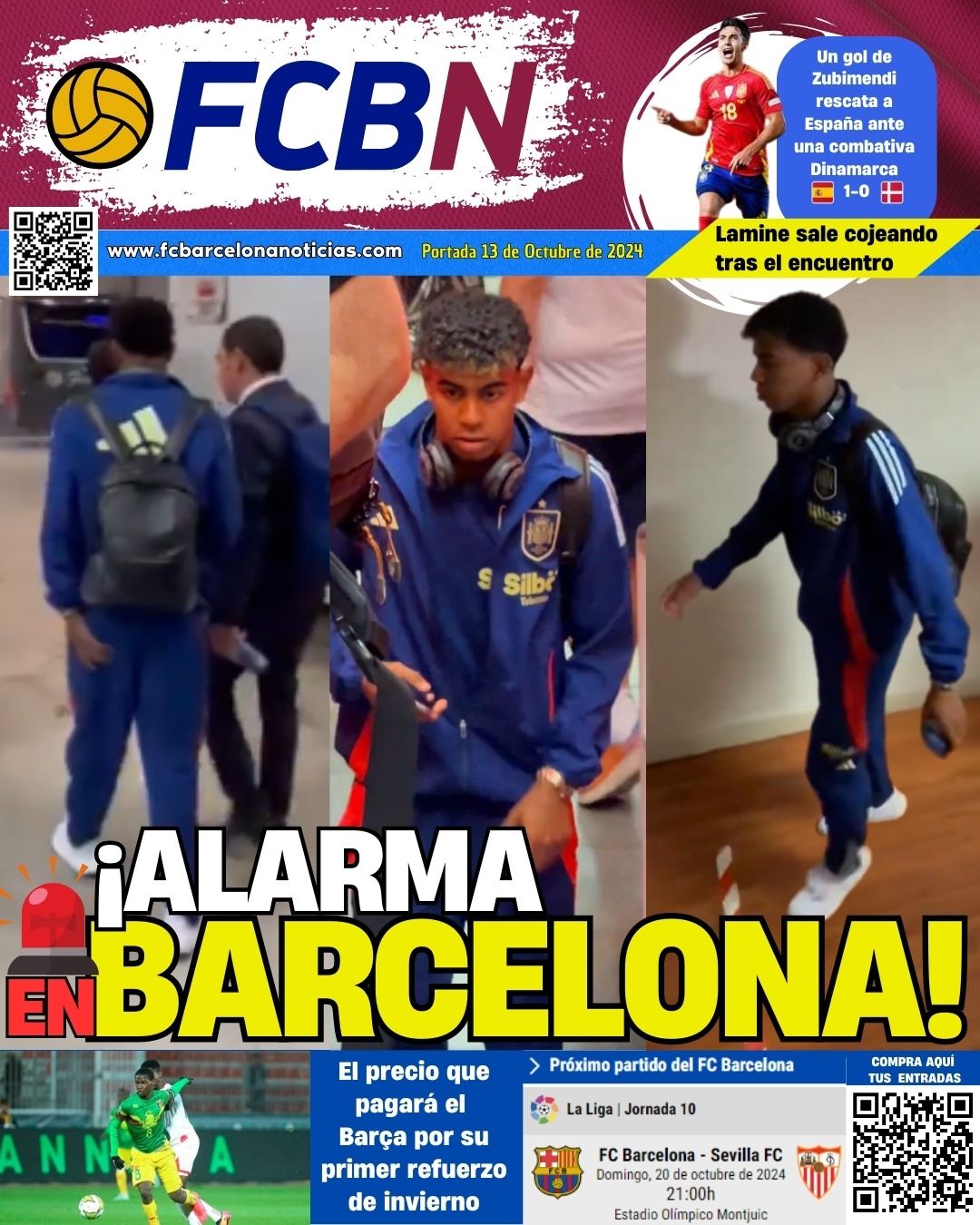 Portada de FCBN 13/10/2024: ¿LAMINE YAMAL LESIONADO? ALARMA EN BARCELONA