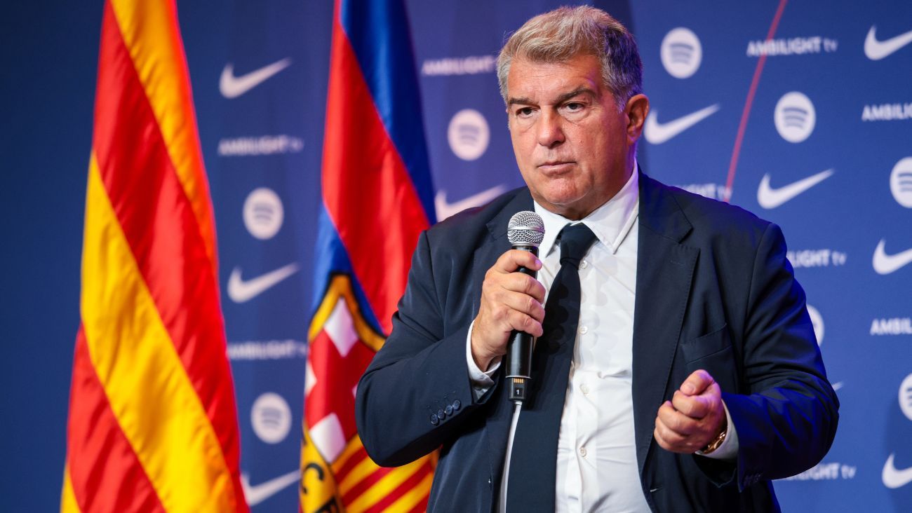 Joan Laporta, presidente del FC Barcelona en el acto de presentación de Hansi Flick como entrenador del equipo culé