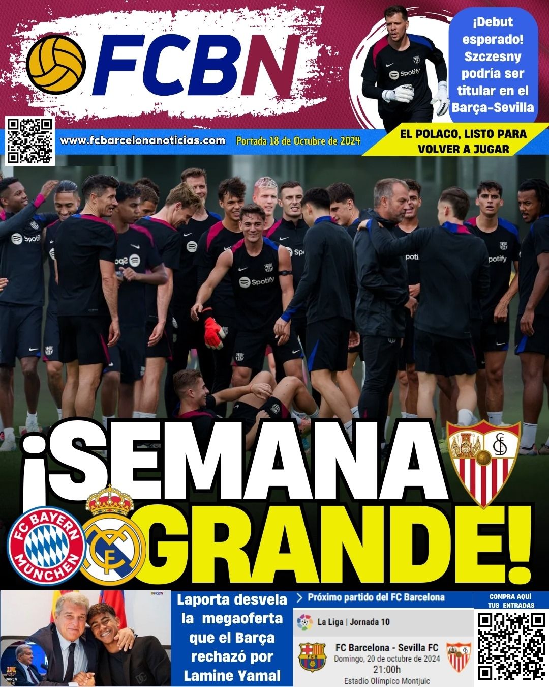 Portada FCBN viernes 18 octubre 2024 Semana Grnade Sevilla Bayern Madrid