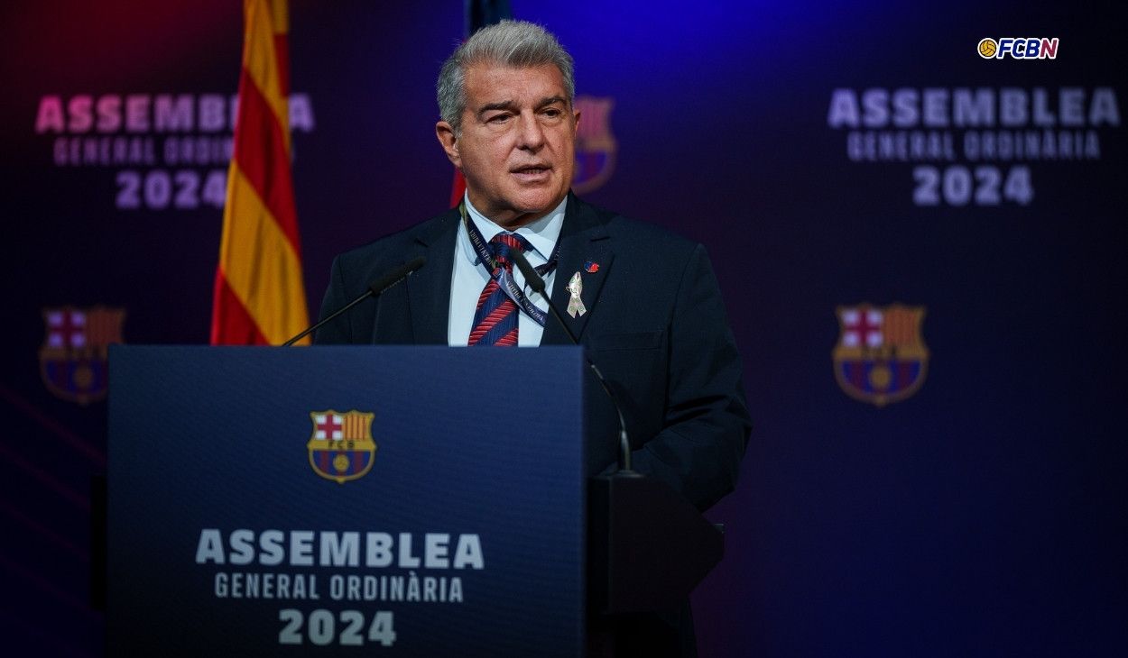 Joan Laporta durante la asamblea telemática de socios compromisarios