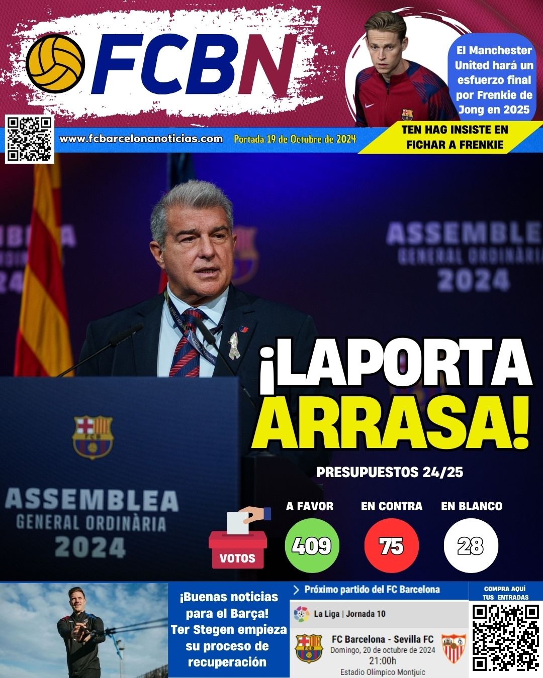 Portada FCBN sábado 19 octubre 2024 Laporta arrasa en la asamblea