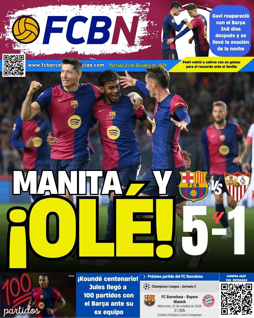 Portada lunes 21 octubre Barcelona 5 1 Sevilla