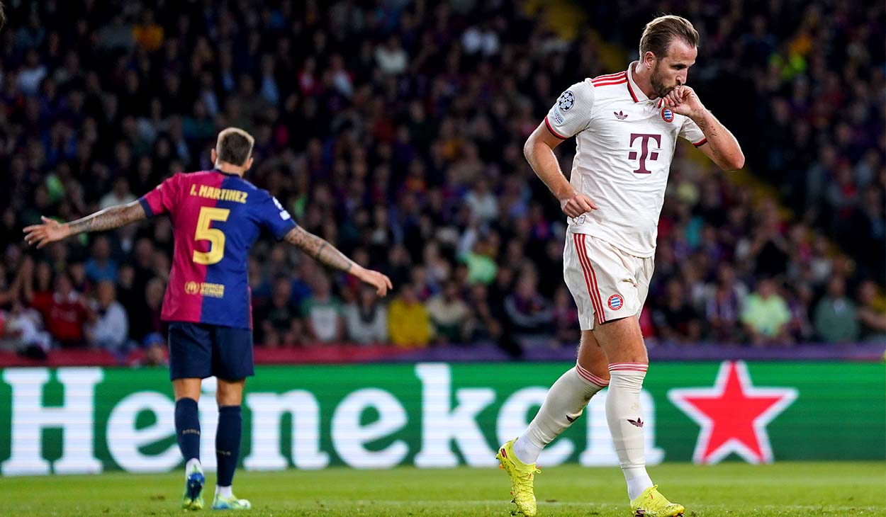 Harry Kane festejando su gol ante el Barça