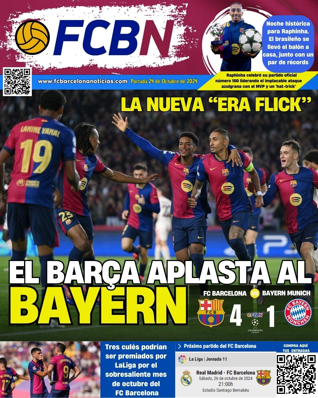 Portada FCBN 24 octubre 2024 Barça aplasta al Bayern 4 1