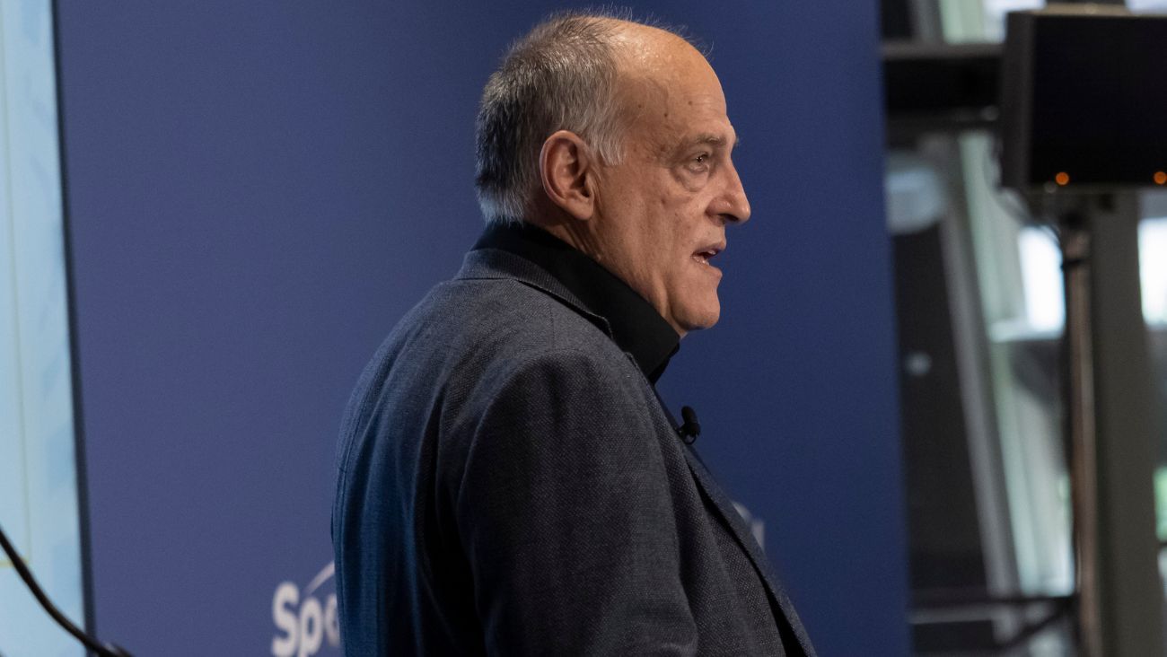 Javier Tebas en una aparición en la Convención Sportel Mónaco Sports Media