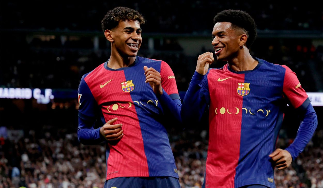 Lamine Yamal y Alejandro Balde festejando un gol en el Clásico