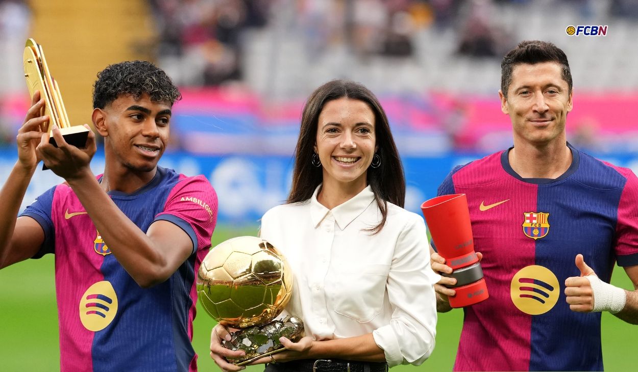 Homenajes a Aitana Bonmatí, Lamine Yamal y Lewandowski en el Barça-Espanyol